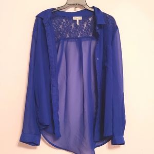 Blue Kirra sheer long sleeve button up